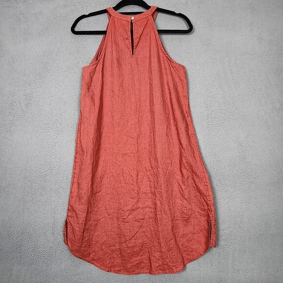 Sigrid Olsen Dress Womens Small Coral Linen Sleeveless High Neck Shift Keyhole - Picture 2 of 10